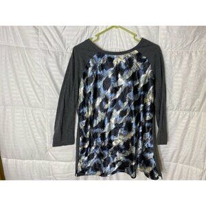 HANNAH‎ Women’s Vintage LARGE TUNIC TOP SHIRT BLOUSE GRAY BLACK SILKY 3/4 Sleeve